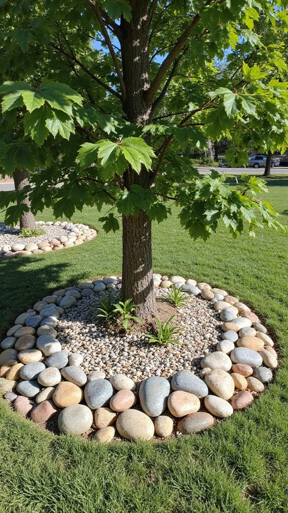 How to Landscape Around Trees in the Front Yard Without Damaging the Roots - 3. Add Decorative Stones 1