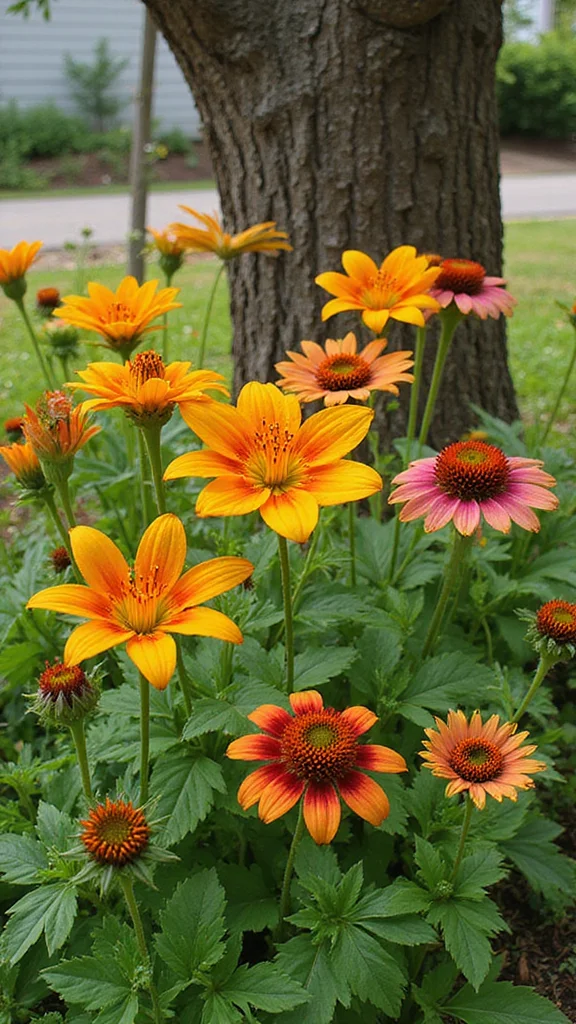 How to Landscape Around Trees in the Front Yard Without Damaging the Roots - 8. Consider Perennial Flowers 1