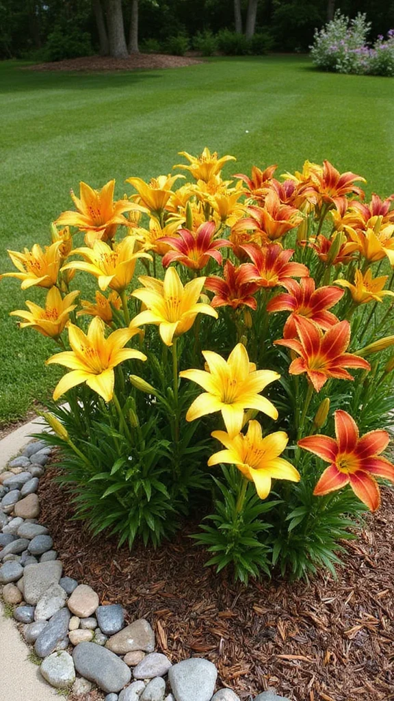 Low Maintenance Flower Bed Ideas for the Front of the House That Look Stunning - 2. Colorful Perennials: Daylilies 1