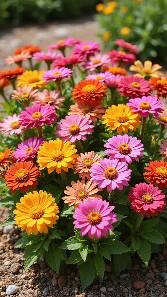 Low Maintenance Flower Bed Ideas for the Front of the House That Look Stunning - 4. Vibrant Annuals: Zinnias 1