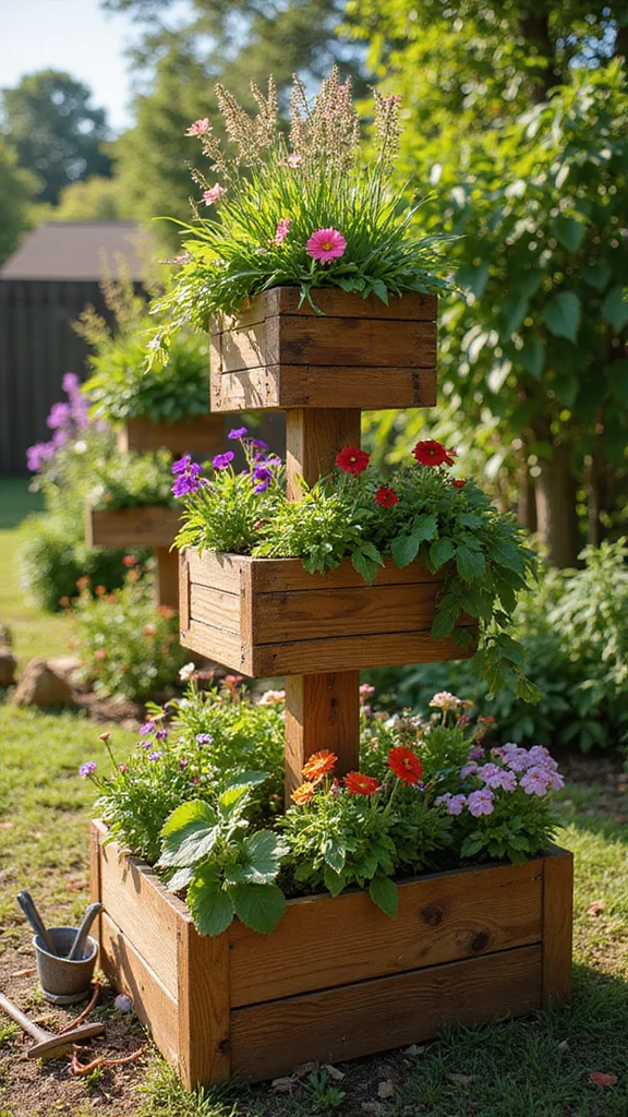 Raised Flower Bed Ideas That Add Dimension and Structure to a Flat Yard - 1. Tiered Planters for Vertical Interest 1