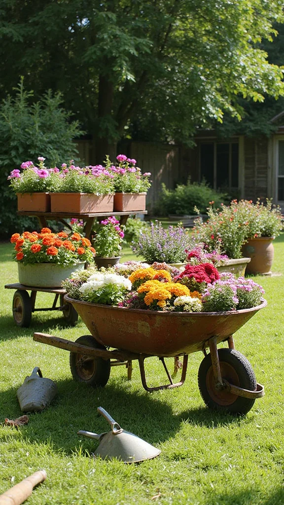 Raised Flower Bed Ideas That Add Dimension and Structure to a Flat Yard - 2. Portable Container Gardens 1