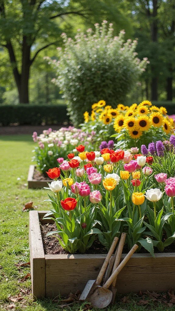 Raised Flower Bed Ideas That Add Dimension and Structure to a Flat Yard - 8. Colorful Seasonal Displays 1