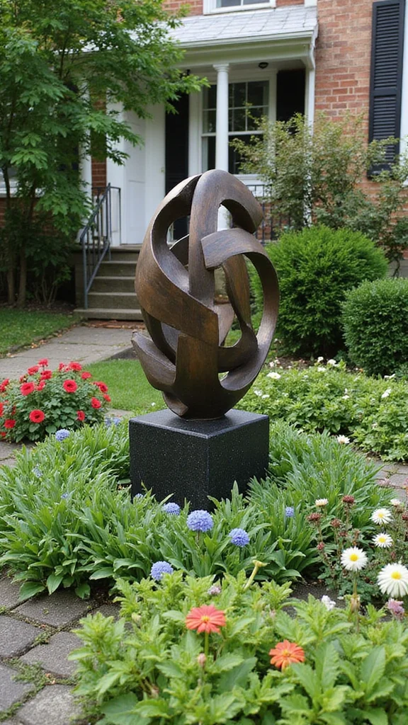 Small Front Yard Landscaping Ideas That Make the Most of Limited Space - 8. Artistic Features: Sculptures and Decor 1