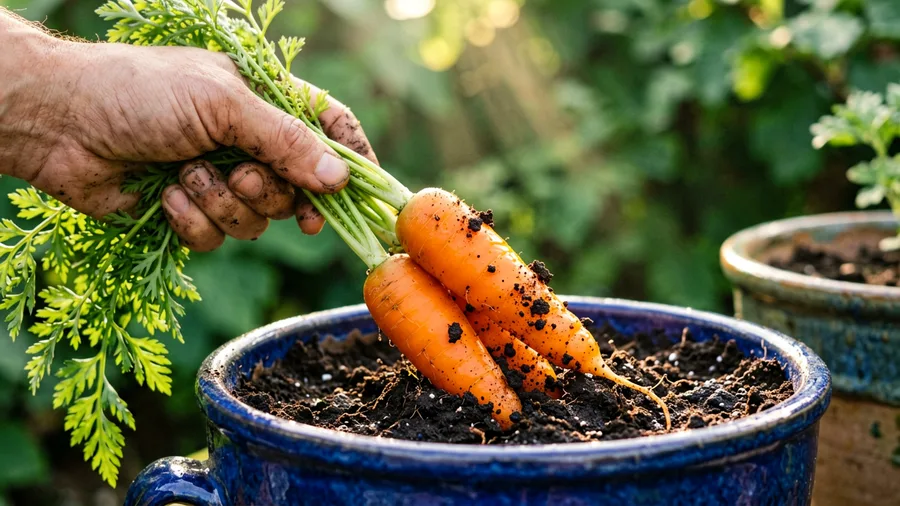 Little Finger Baby Carrots in Deep Pots
