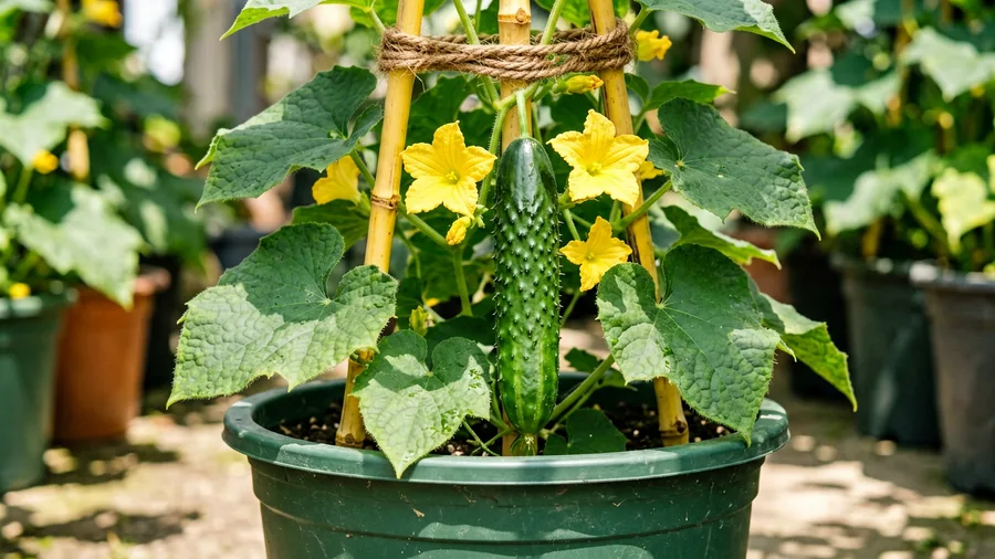 Patio Snacker Cucumbers on Trellises