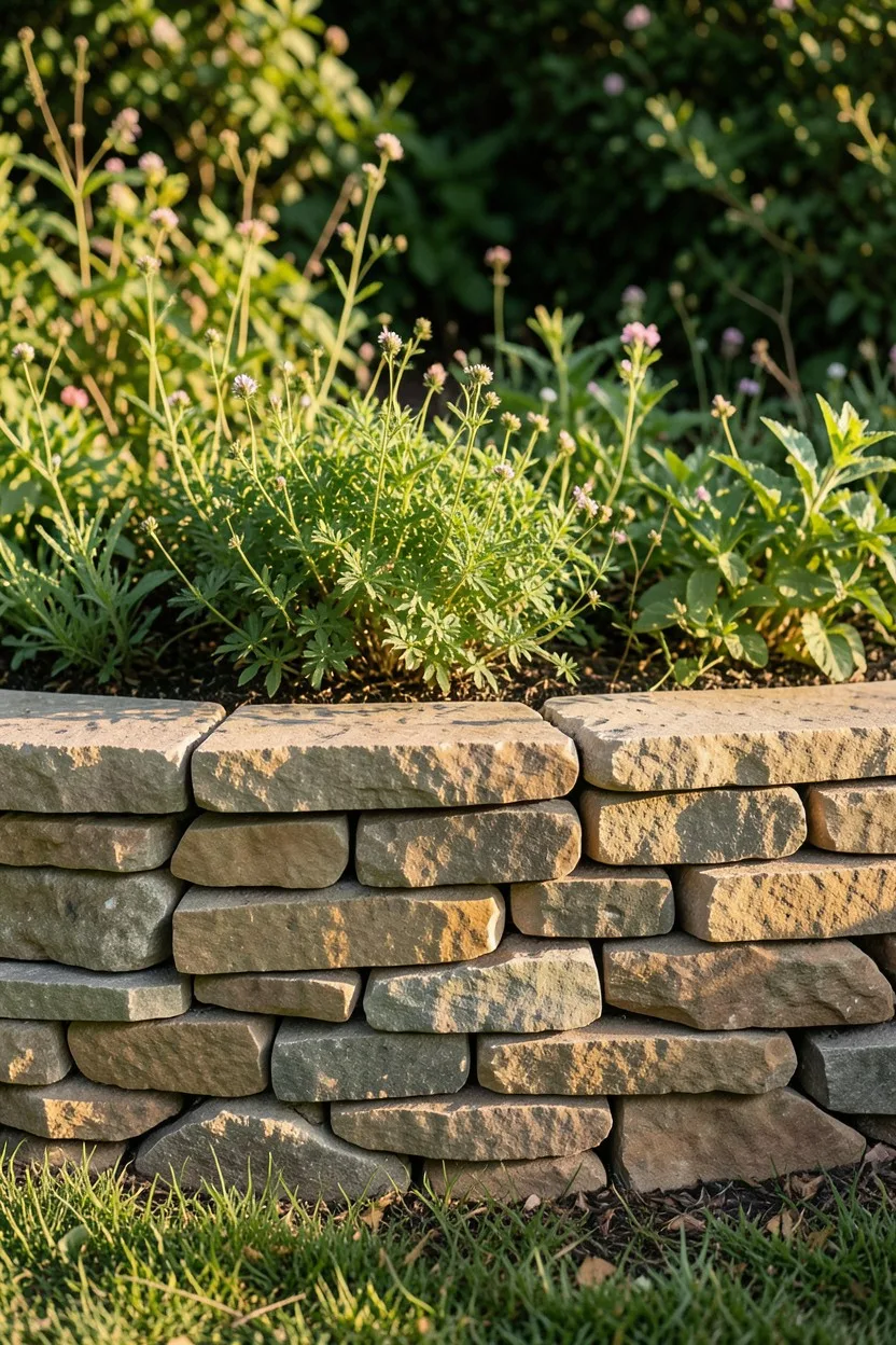 Natural Stacked Fieldstone Bed Retaining Walls