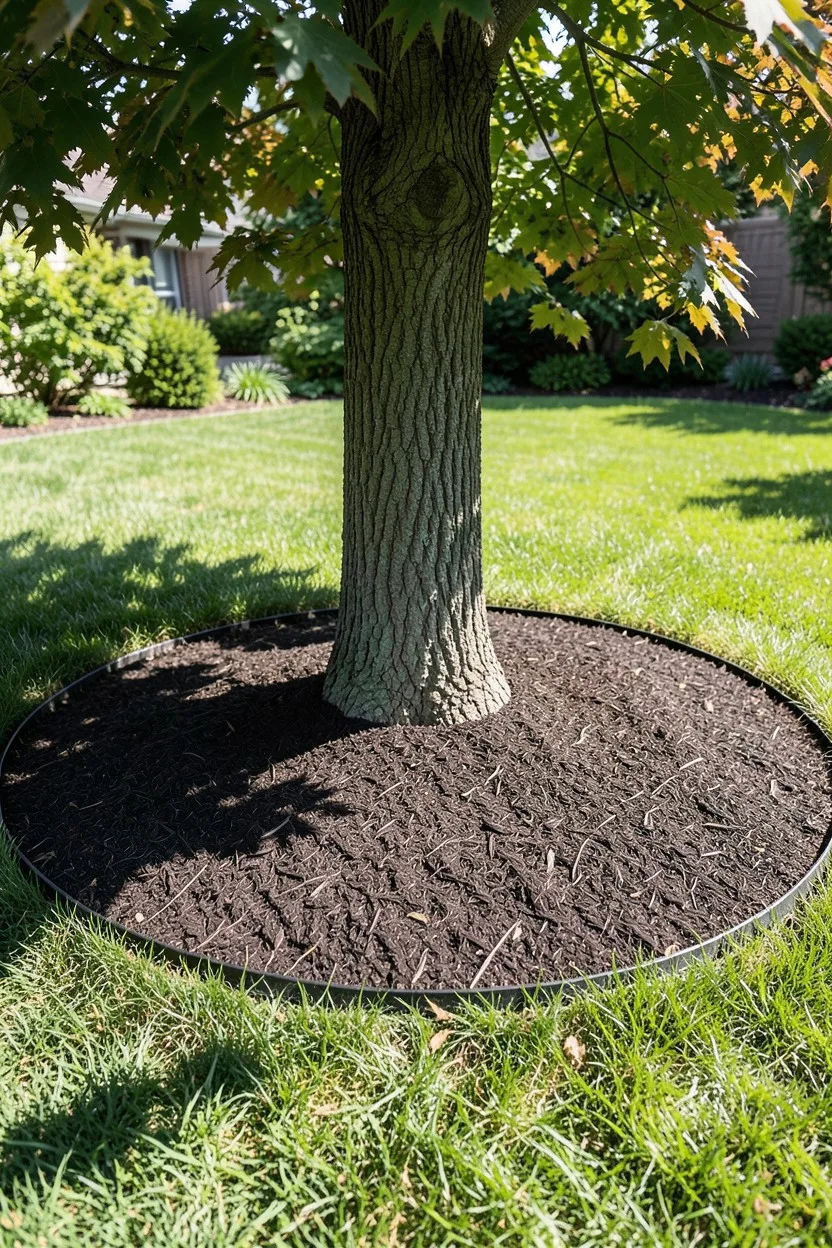 High-Contrast Double-Shredded Hardwood Mulch Rings