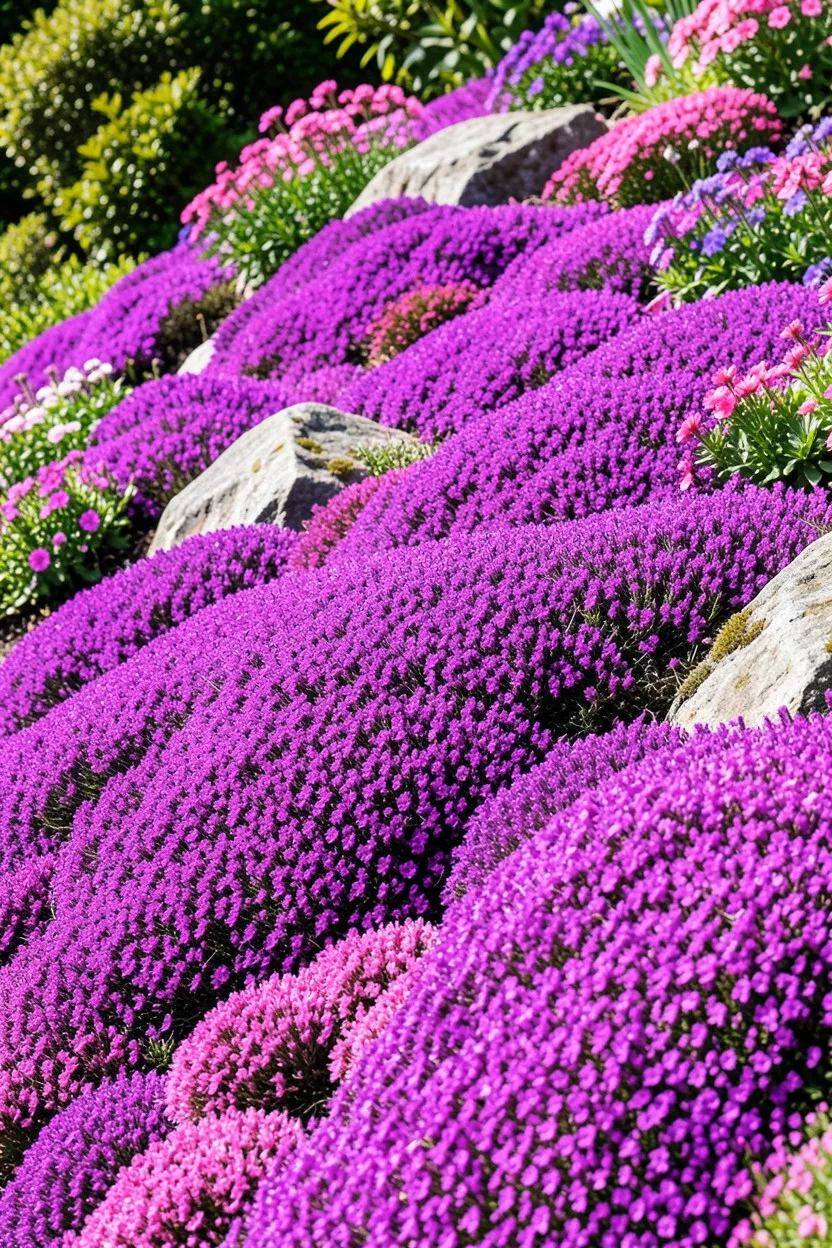 Direct-Sowed Carpet of Jewel-Toned Moss Phlox on Slopes
