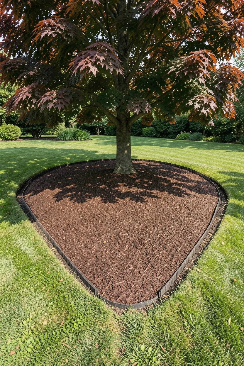 Uniform Dark Hardwood Mulch on Regular Soil Islands