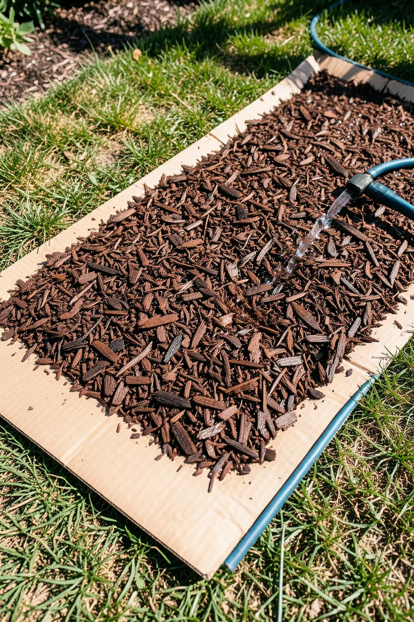 Double-Layered Natural Wood Chip Mulch Layering