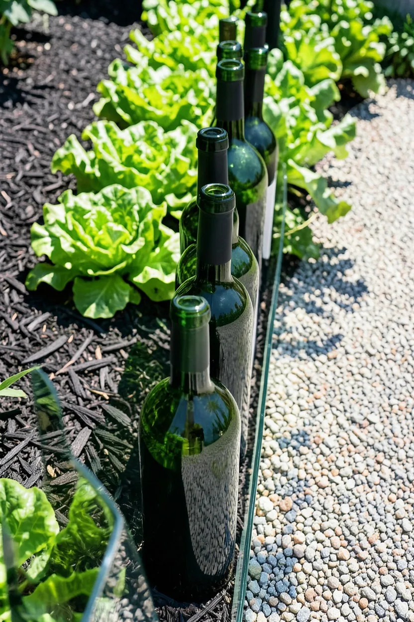 Sunk Upright Wine Bottles in Trenches