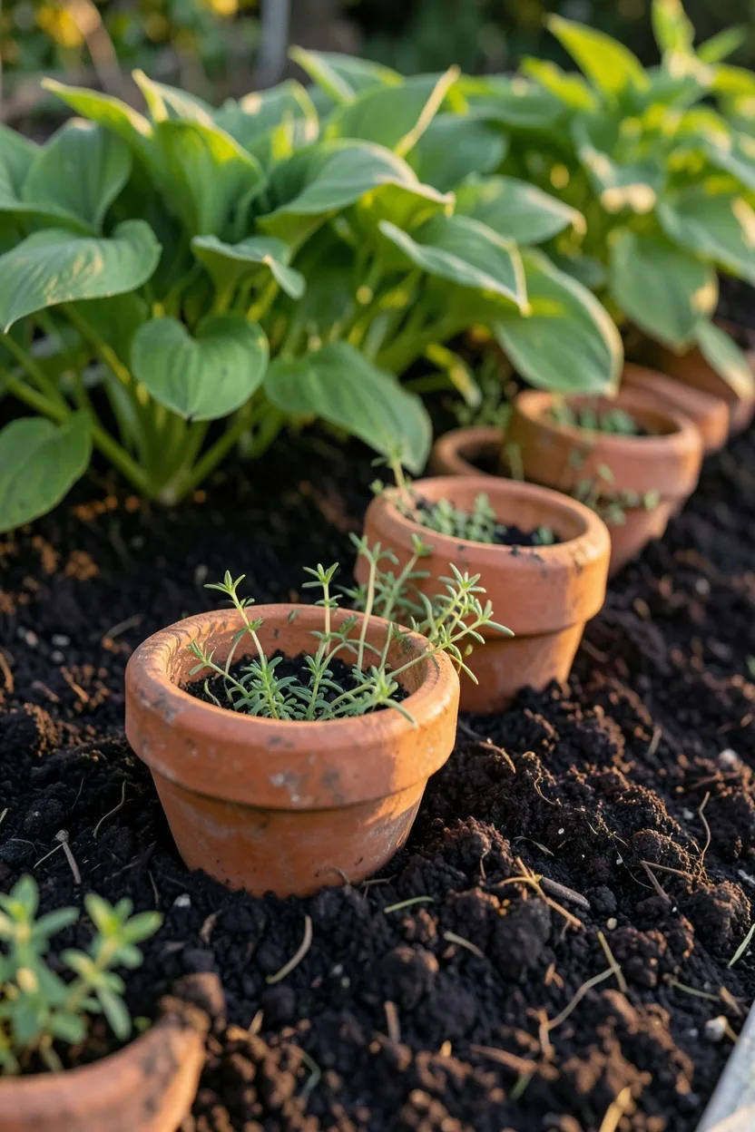 Upside-Down Terracotta Pots Embedded Deep