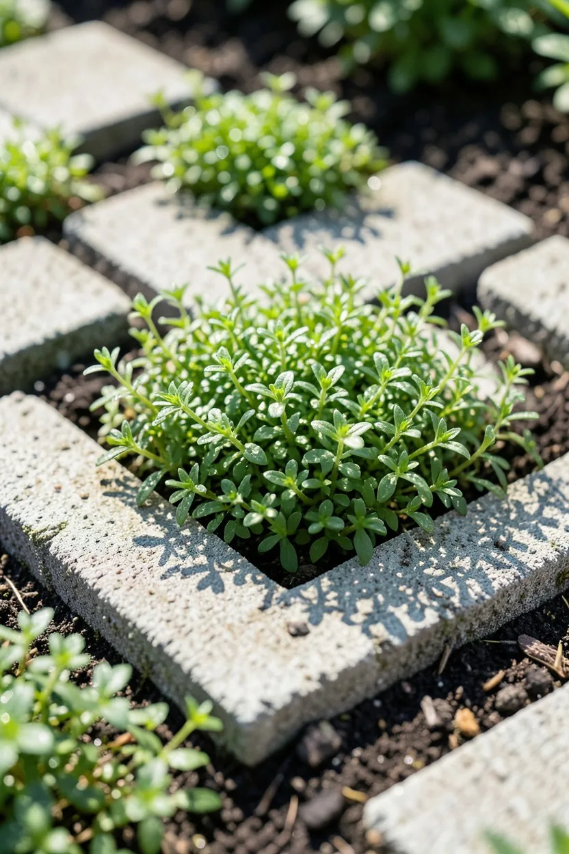 Classic Square Stepping Stones with Creeping Thyme