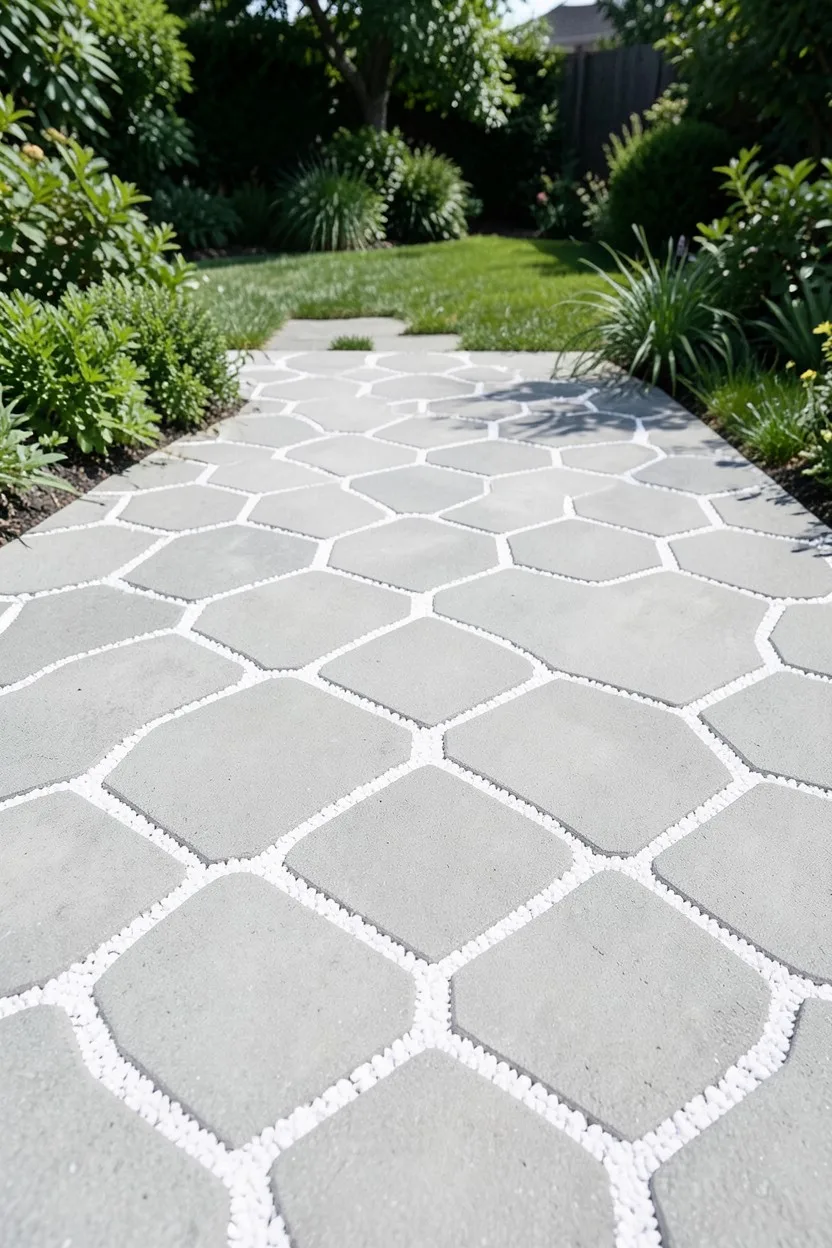 Pre-Cast Concrete Hexagons with white Quartz Sand