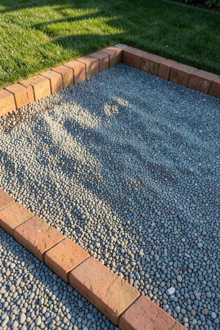 Pea Gravel Framework with Red Brick Edging