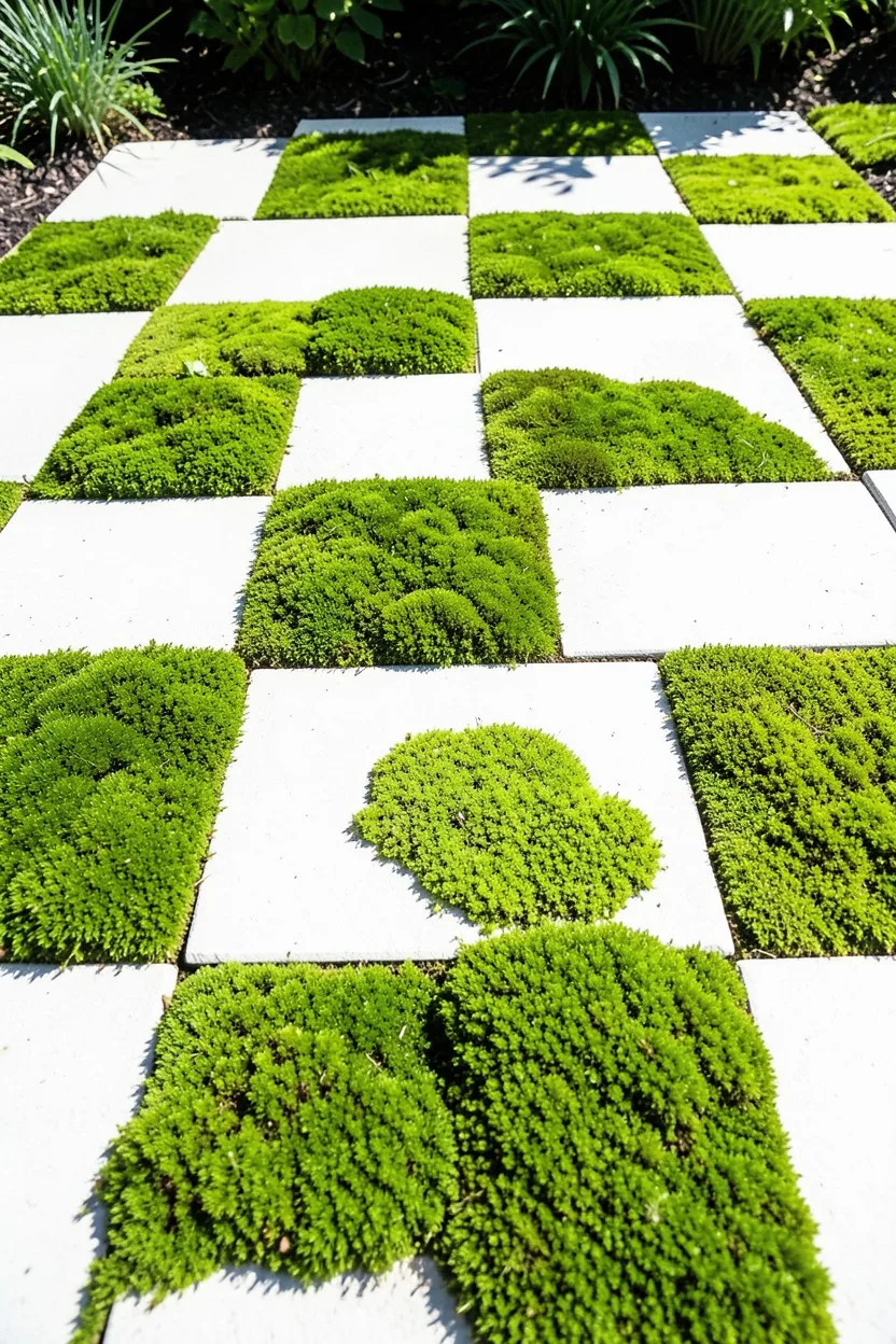 Checkerboard Concrete and Irish Moss Layout