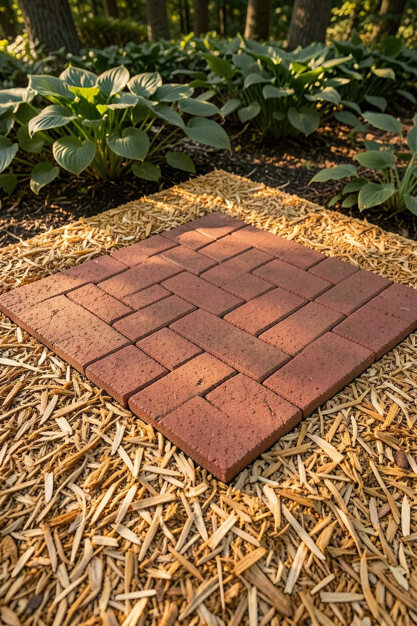 Herringbone Pavers Enclosed by Cedar Mulch