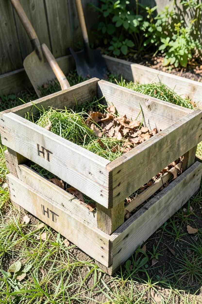 Discarded Wooden Pallet Composting Bins
